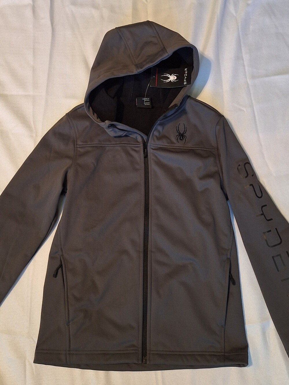 NWT Spyder Gray Hooded Softshell Full Zip Jacket Boys 10-12y.o.  Size M